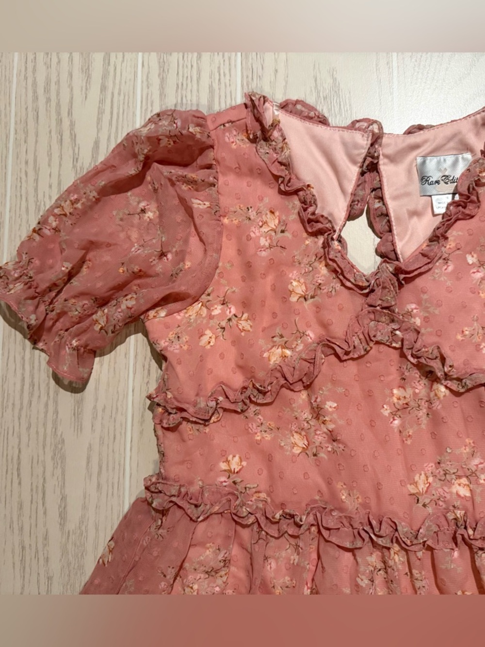 Rare Editions‎ Pink Floral Dress Girls 16 Ruffle Tiered Chiffon Necklace NWT - Picture 3 of 16